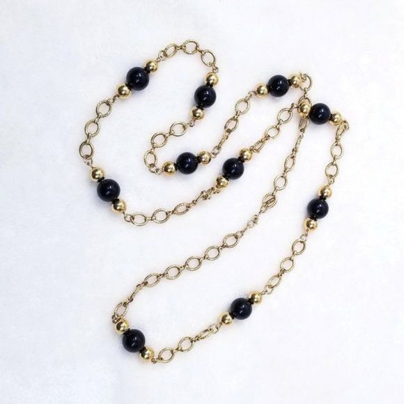 Vintage Monet Black and Gold Bead Link Necklace - 32 inches - Picture 1 of 5